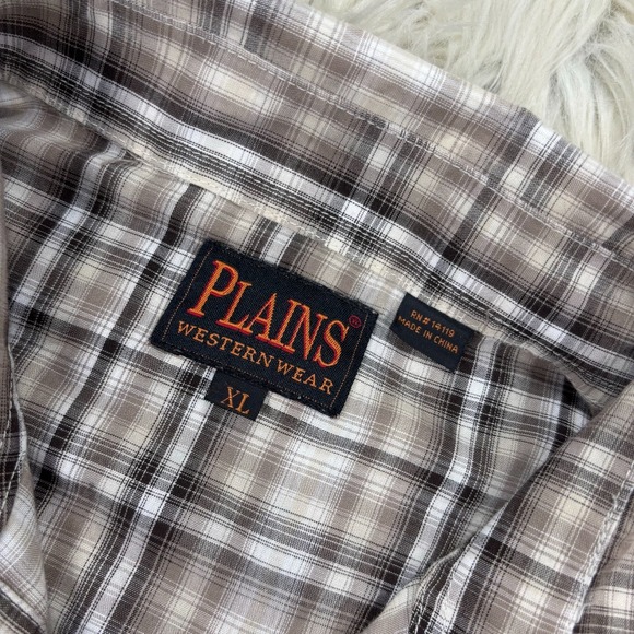 Plains Western Wear Men's XL Plaid Pearl Snap Shirt Cowboy Stage Coach Gray - Picture 4 of 6